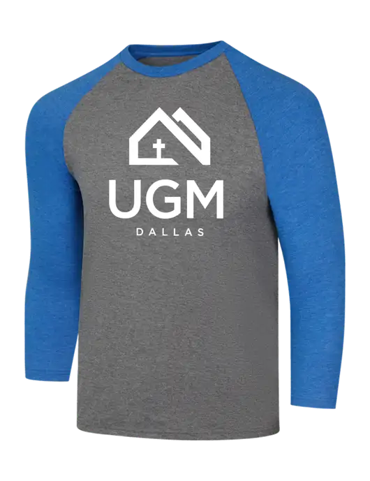 Simply Soft 3/4 Sleeve Royal Frost/Grey Frost Ring Spun Cotton T-Shirt w/UGM Logo