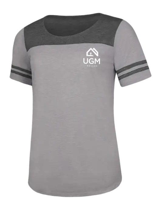 Dark Grey Heather/Light Grey Heather Womens PosiCharge Tri-Blend Wicking Tee w/UGM Logo