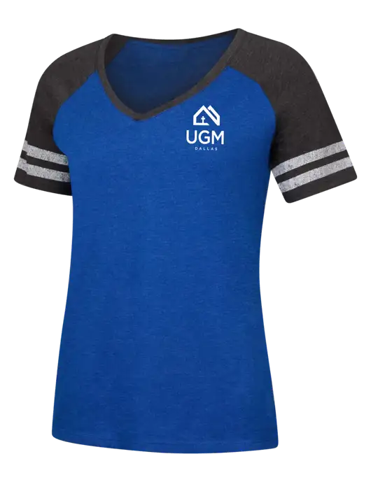 Womens Royal Heather/Charcoal Heather V-Neck Game Tee w/UGM Logo