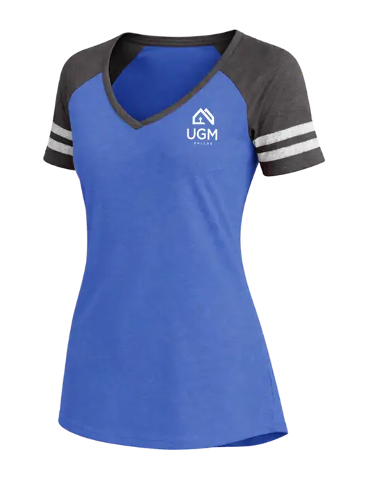 Womens Royal Heather/Charcoal Heather V-Neck Game Tee w/UGM Logo