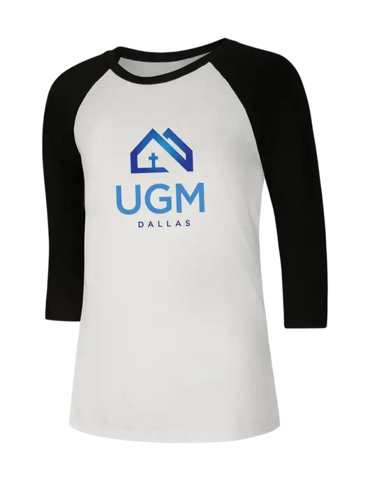 Womens Simply Soft 3/4 Sleeve Black/White Ring Spun Cotton T-Shirt w/UGM Logo