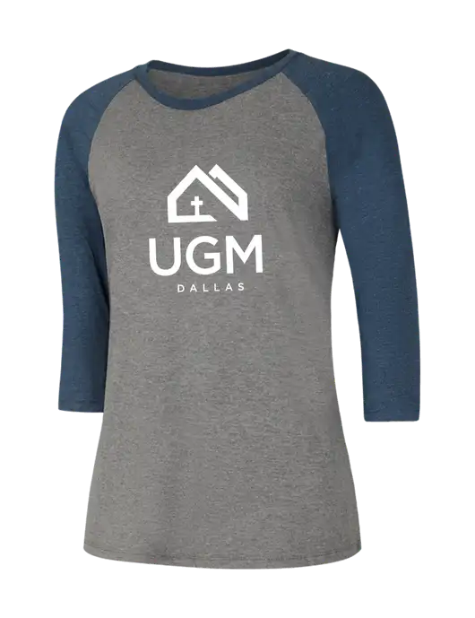 Womens Simply Soft 3/4 Sleeve Navy Frost/Grey Frost Ring Spun Cotton T-Shirt w/UGM Logo