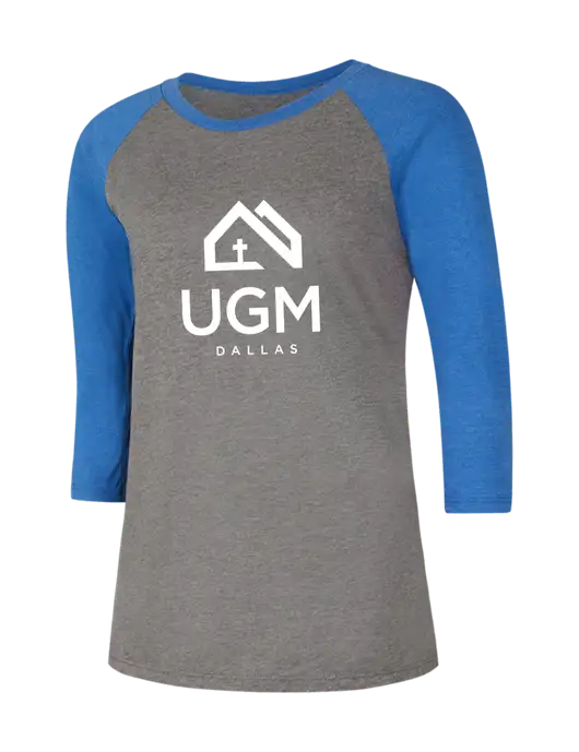 Womens Simply Soft 3/4 Sleeve Royal Frost/Grey Ring Spun Cotton T-Shirt w/UGM Logo
