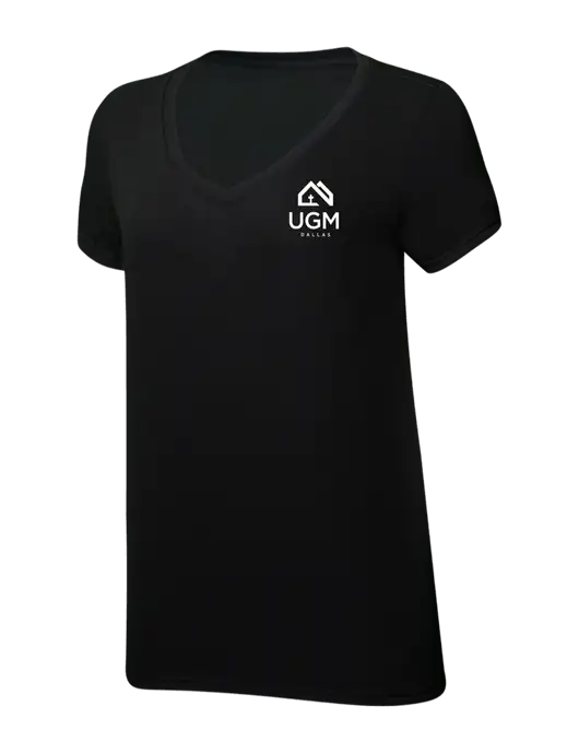 Womens Simply Soft V-Neck Black 4.5oz  Poly/Combed Ring Spun Cotton T-Shirt w/UGM Logo