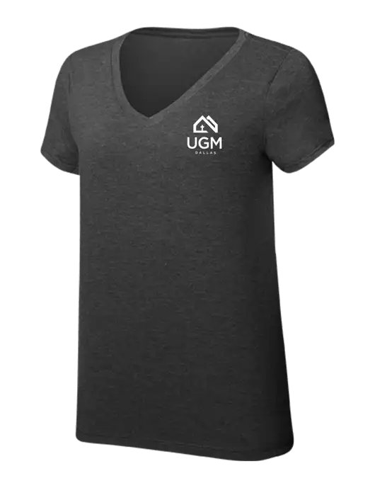 Womens Simply Soft V-Neck Black Frost 4.5oz  Poly/Combed Ring Spun Cotton T-Shirt w/UGM Logo
