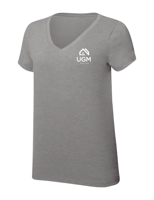 Womens Simply Soft V-Neck Grey Frost 4.5oz  Poly/Combed Ring Spun Cotton T-Shirt w/UGM Logo