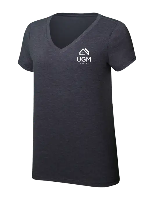 Womens Simply Soft V-Neck Heather Charcoal 4.5oz  Poly/Combed Ring Spun Cotton T-Shirt w/UGM Logo