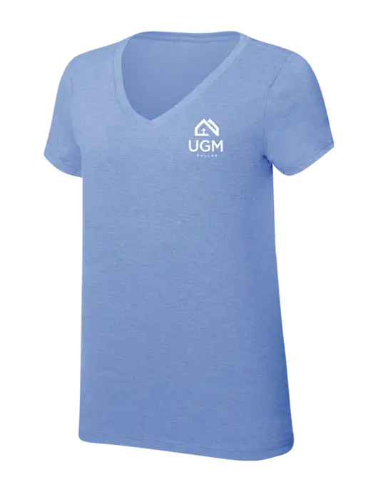 Womens Simply Soft V-Neck Maritime Frost 4.5oz  Poly/Combed Ring Spun Cotton T-Shirt w/UGM Logo