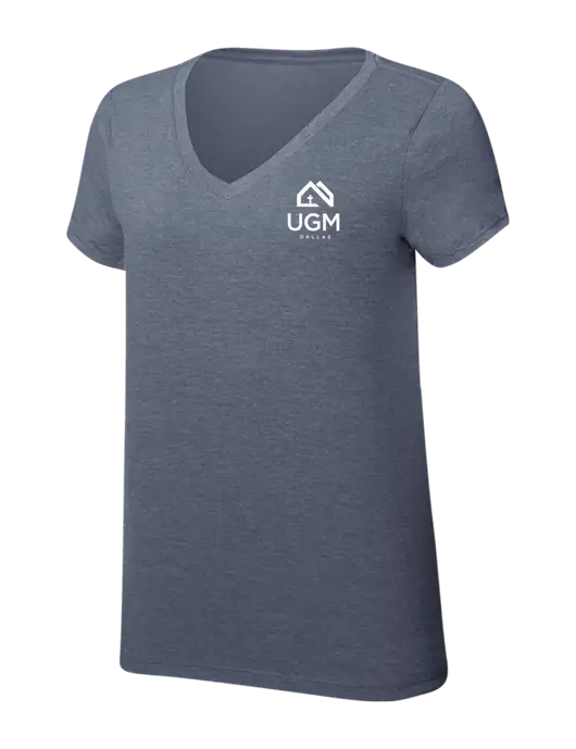 Womens Simply Soft V-Neck Navy Frost 4.5oz  Poly/Combed Ring Spun Cotton T-Shirt w/UGM Logo