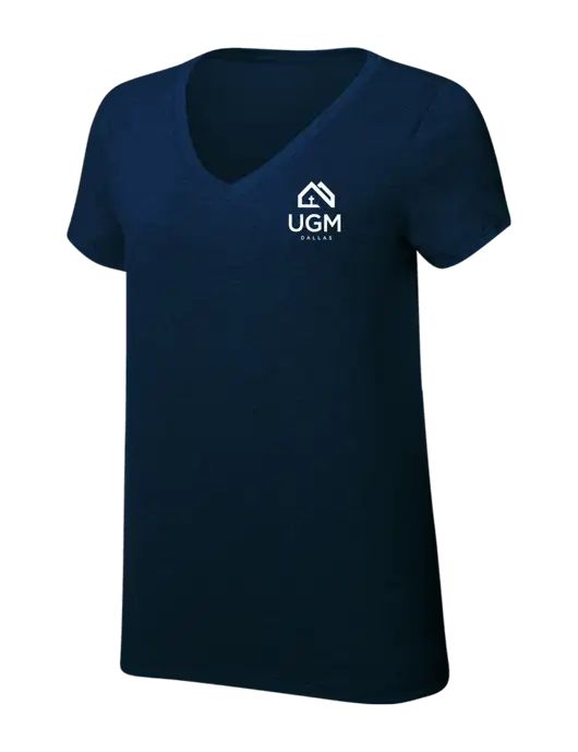 Womens Simply Soft V-Neck New Navy 4.5oz  Poly/Combed Ring Spun Cotton T-Shirt w/UGM Logo