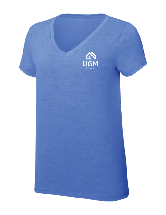 Womens Simply Soft V-Neck Royal Frost 4.5oz  Poly/Combed Ring Spun Cotton T-Shirt w/UGM Logo