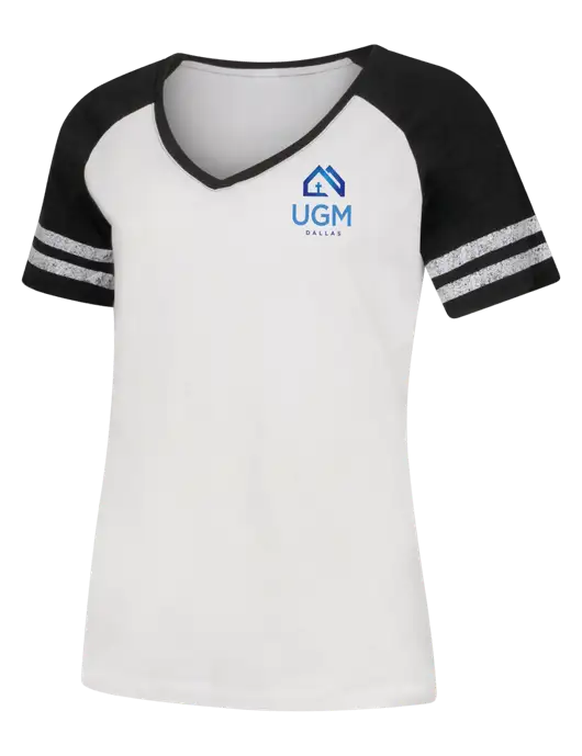 Womens White/Black V-Neck Game Tee w/UGM Logo