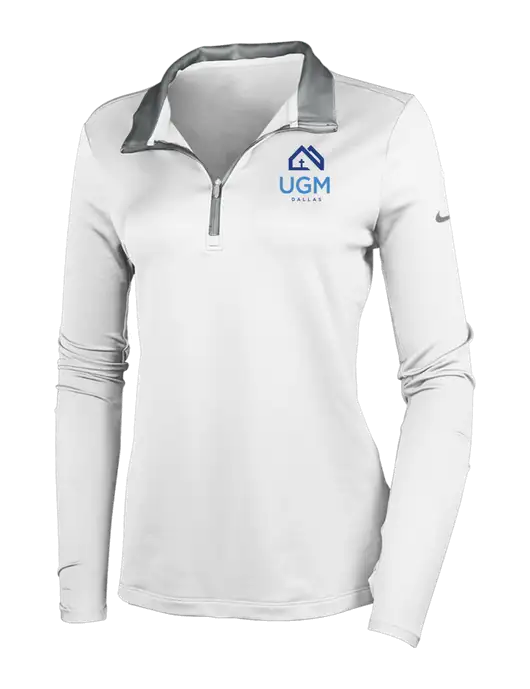 NIKE White/Dark Grey Womens Dry-Fit Stretch 1/2 Zip Cover-Up w/UGM Logo