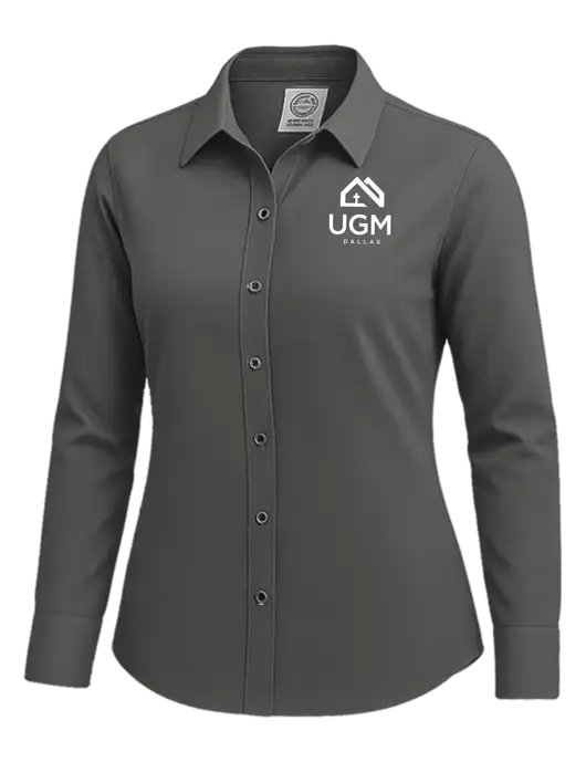 Brooks Brothers Womens Dark Grey Wrinkle-Free Stretch Nailhead Shirt w/UGM Logo