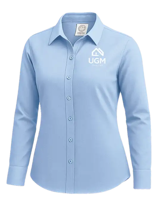 Brooks Brothers Womens Light Blue Wrinkle-Free Stretch Nailhead Shirt w/UGM Logo