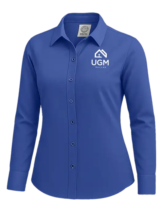 Brooks Brothers Womens Royal Blue Wrinkle-Free Stretch Nailhead Shirt w/UGM Logo