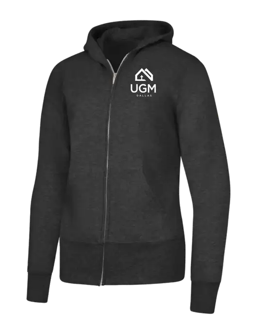 Dark Heather Grey Womens Core Fleece Full-Zip Hooded Sweatshirt w/UGM Logo