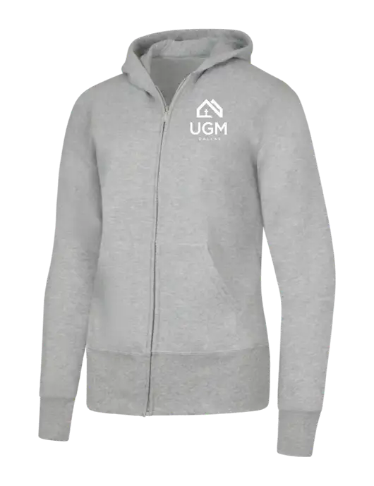 Grey Heather Womens Core Fleece Full-Zip Hooded Sweatshirt w/UGM Logo