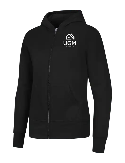 Jet Black Womens Core Fleece Full-Zip Hooded Sweatshirt w/UGM Logo