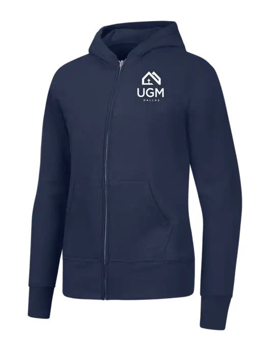 Navy Womens Core Fleece Full-Zip Hooded Sweatshirt w/UGM Logo