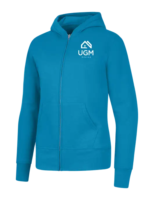Neon Blue Womens Core Fleece Full-Zip Hooded Sweatshirt w/UGM Logo
