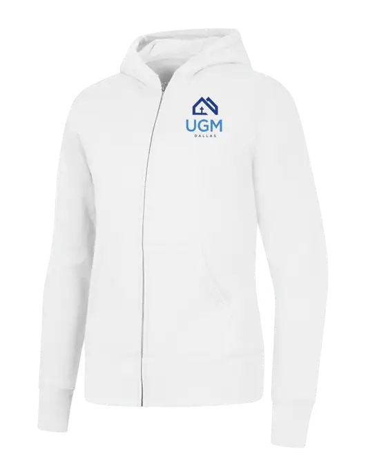 White Womens Core Fleece Full-Zip Hooded Sweatshirt w/UGM Logo