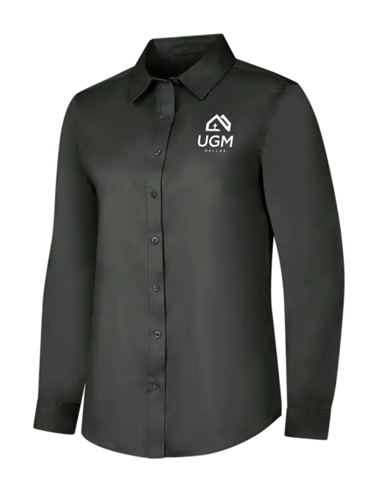Dark Grey Womens Long Sleeve Superpro React Twill Shirt w/UGM Logo