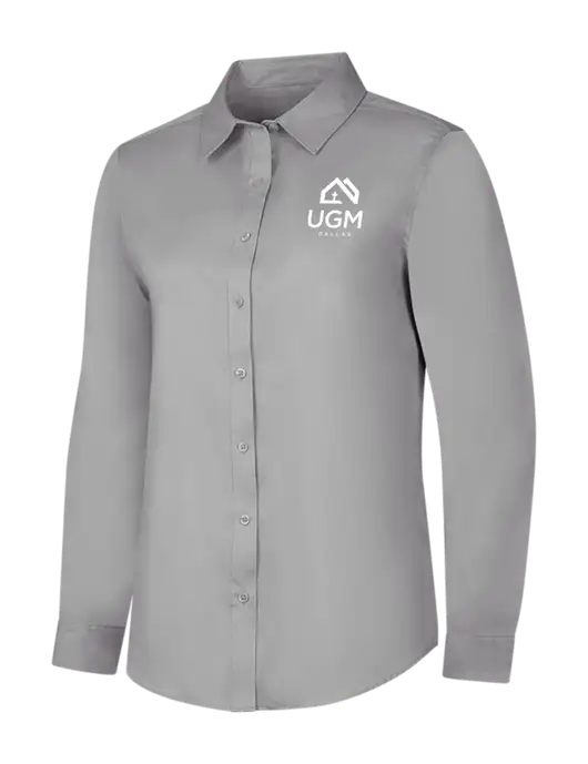 Light Grey Womens Long Sleeve Superpro React Twill Shirt w/UGM Logo