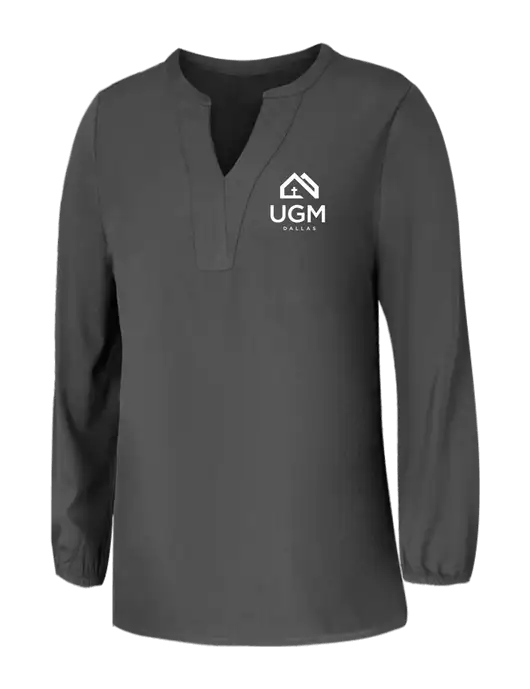 Mercer+Mettle Womens Dark Grey Stretch Crepe 3/4 Sleeve Blouse w/UGM Logo