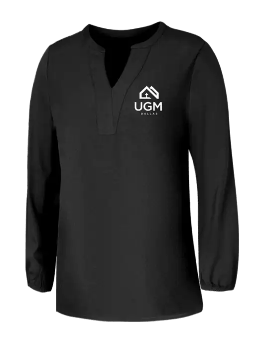 Mercer+Mettle Womens Deep Black Stretch Crepe 3/4 Sleeve Blouse w/UGM Logo