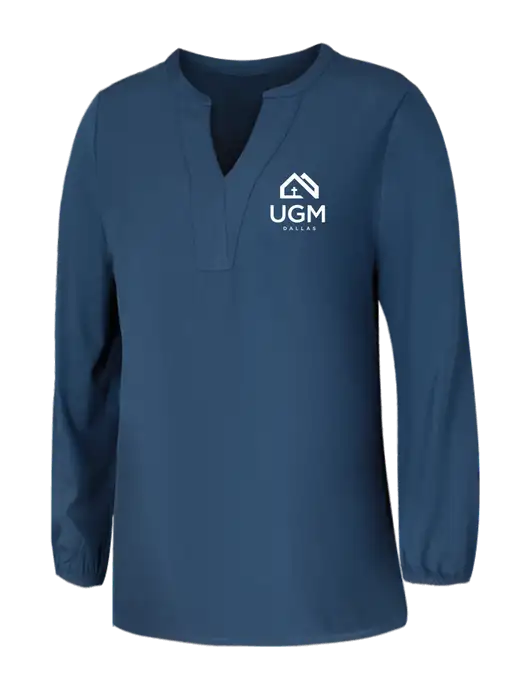 Mercer+Mettle Womens Light Navy Blue Grey Stretch Crepe 3/4 Sleeve Blouse w/UGM Logo