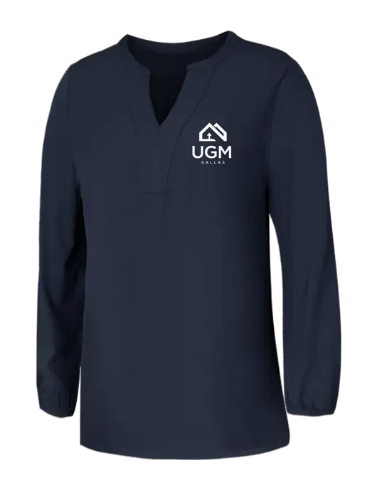 Mercer+Mettle Womens Navy Stretch Crepe 3/4 Sleeve Blouse w/UGM Logo