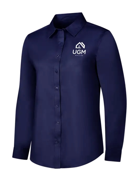 Navy Womens Long Sleeve Superpro React Twill Shirt w/UGM Logo