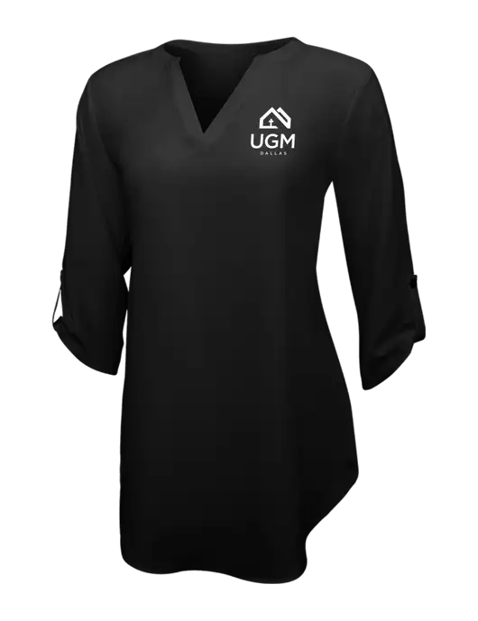 Womens Black 3/4 Sleeve Tunic Blouse w/UGM Logo