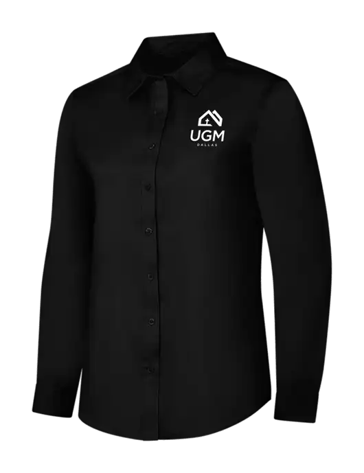Womens Black Long Sleeve Superpro React Twill Shirt w/UGM Logo