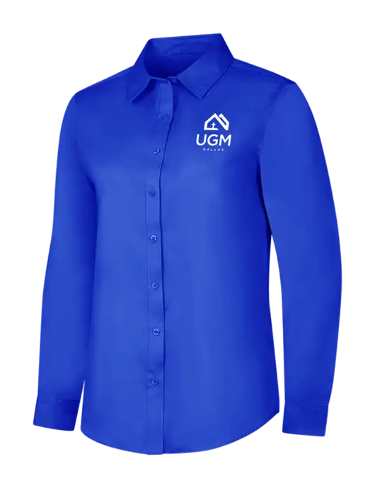 Womens Long Sleeve Dark Royal Superpro React Twill Shirt w/UGM Logo