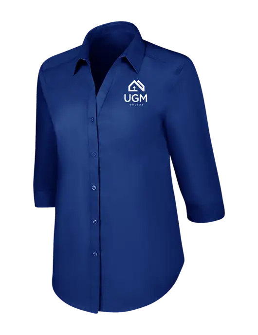 Womens Royal 3/4 Sleeve Carefree Poplin Shirt w/UGM Logo