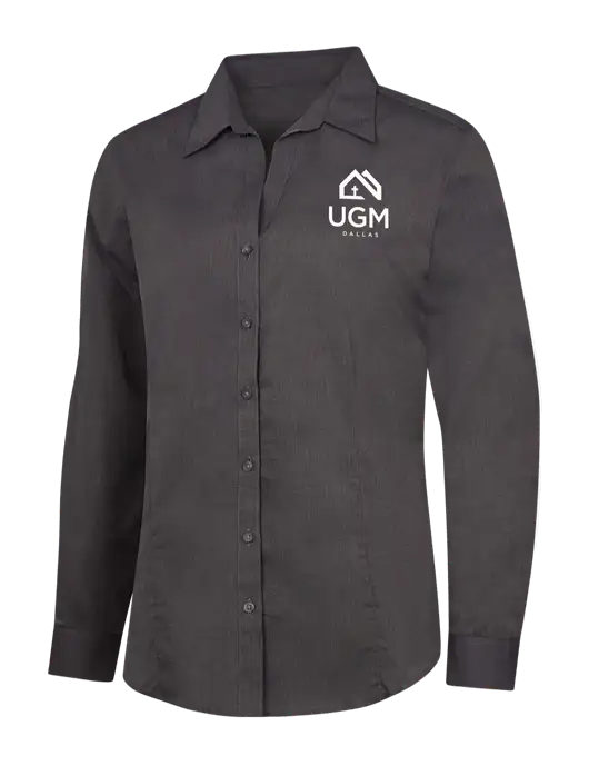 Womens Soft Black Crosshatch Easy Care Shirt w/UGM Logo