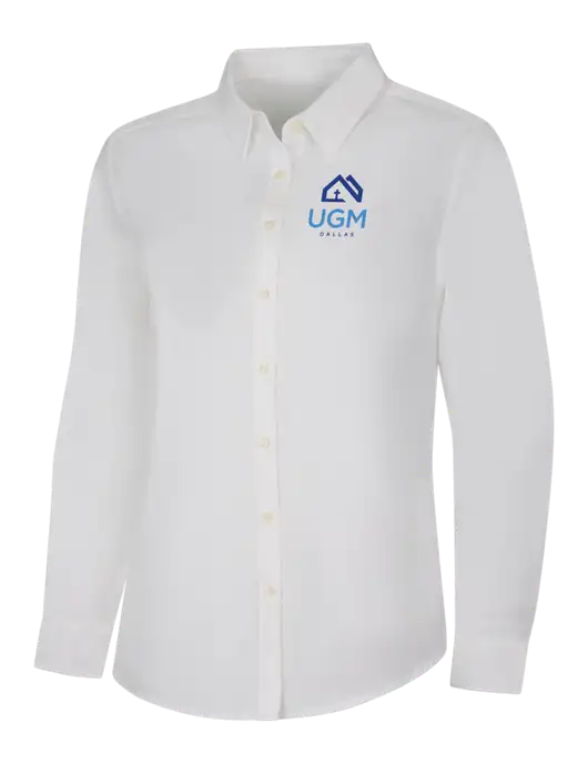 Womens White Long Sleeve Superpro React Twill Shirt w/UGM Logo