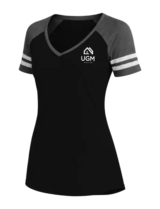 Womens Black/Charcoal Heather V-Neck Game Tee w/UGM Logo
