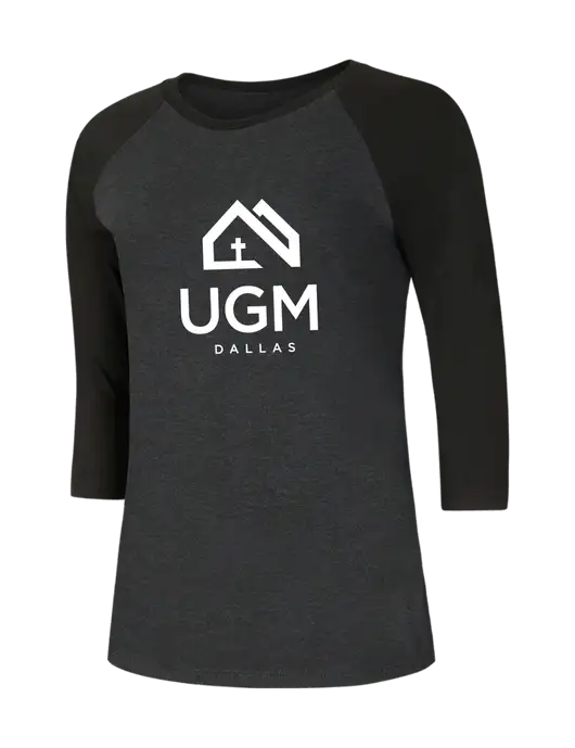 Womens Simply Soft 3/4 Sleeve Black/Black Frost Ring Spun Cotton T-Shirt w/UGM Logo