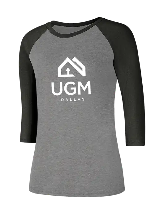 Womens Simply Soft 3/4 Sleeve Black Frost/Grey Frost Ring Spun Cotton T-Shirt w/UGM Logo