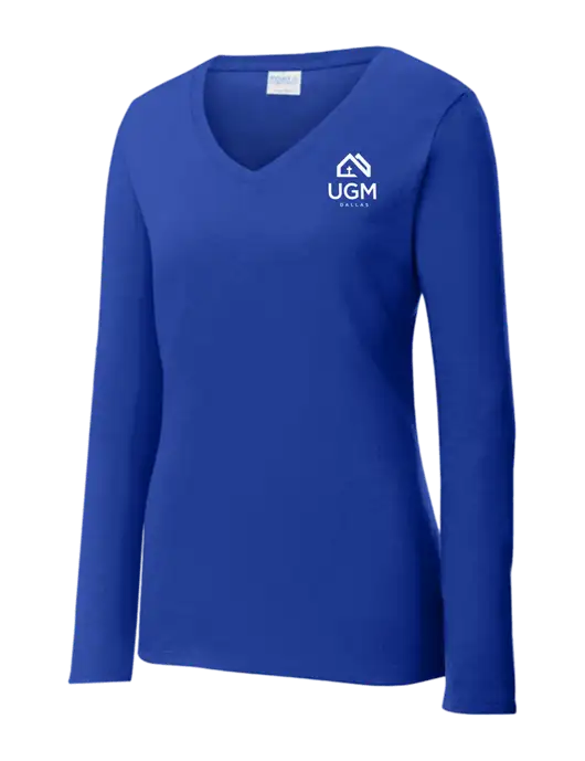 Womens  V-Neck Ring Spun Royal 4.5 oz Long Sleeve T-Shirt w/UGM Logo