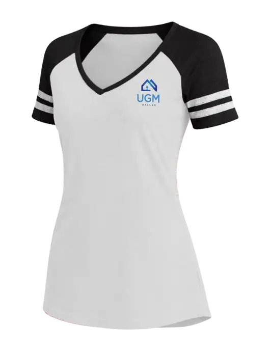 Womens White/Black V-Neck Game Tee w/UGM Logo